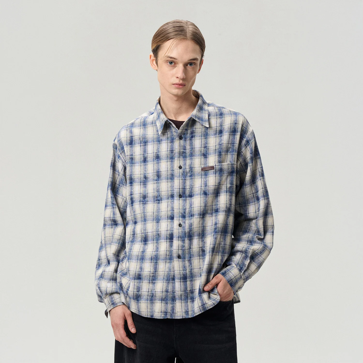 CHECKED COTTON SHIRT WASHED BLUE