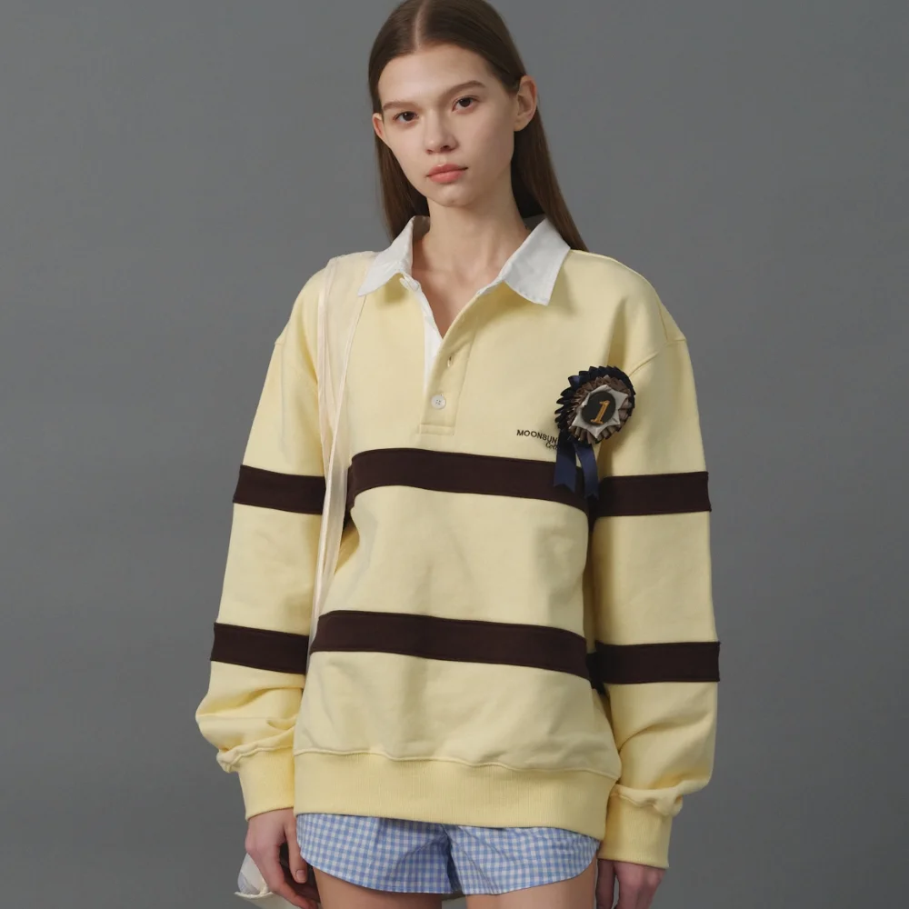 M.C UNISEX, Stripe Collar Sweatshirt / Butter