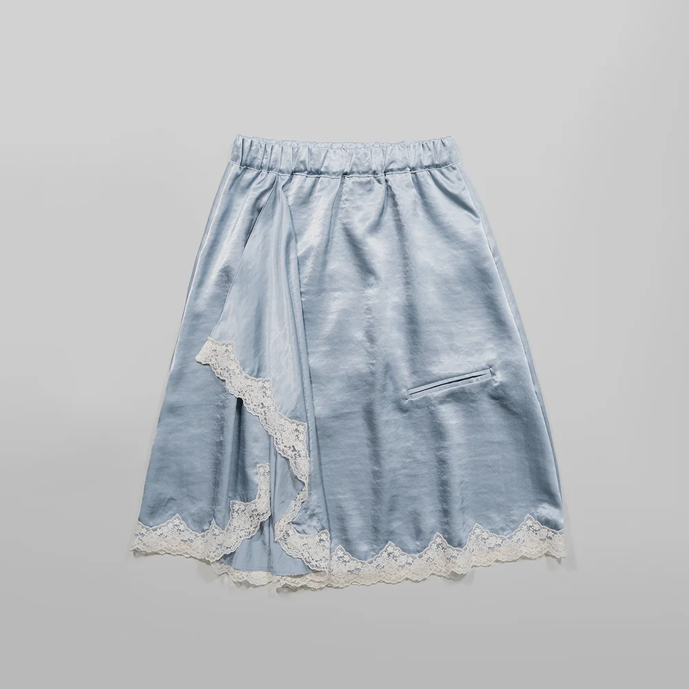 SATIN DRAPE SKIRT - BLUE