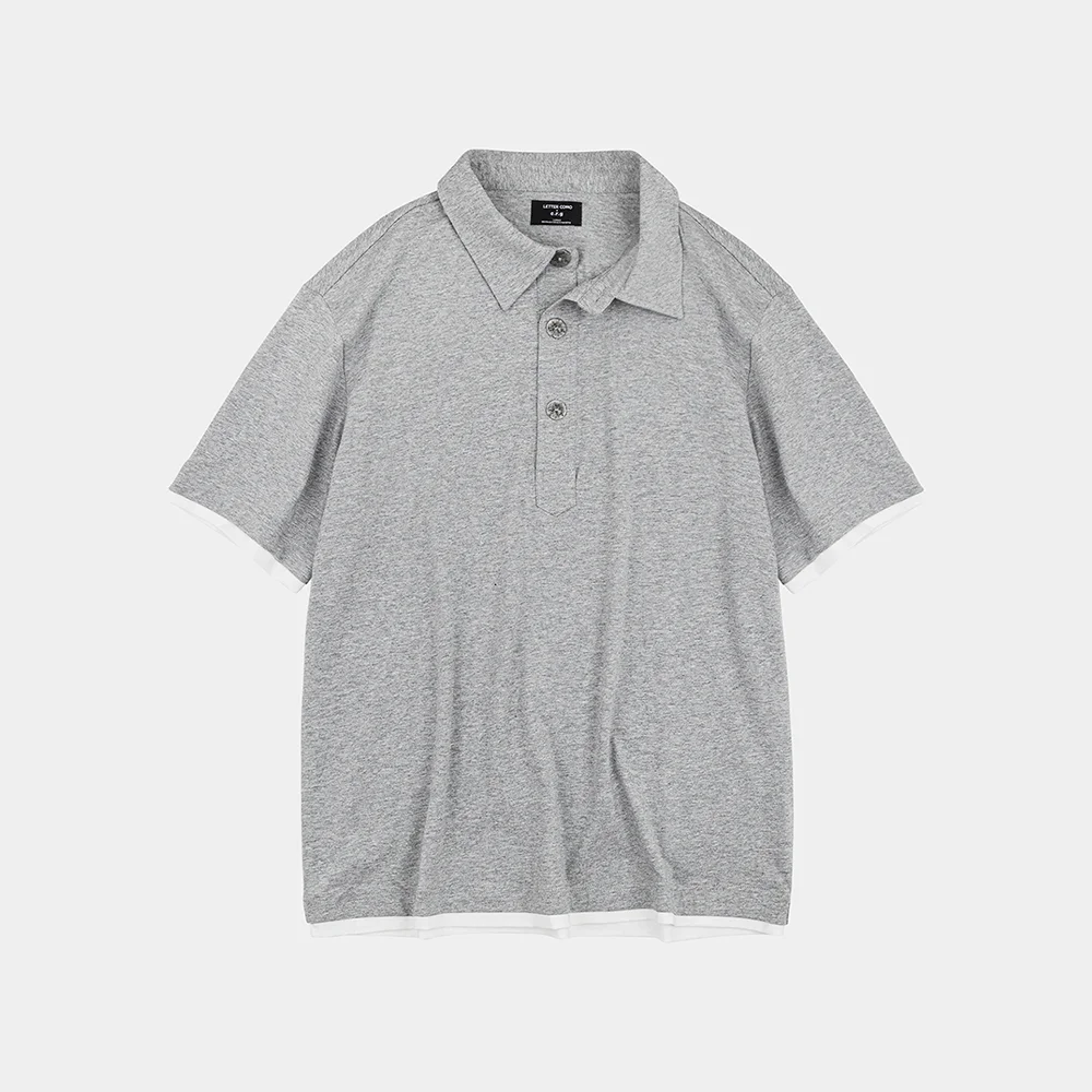 灰塵色 層次 短袖 Polo 襯衫 灰色