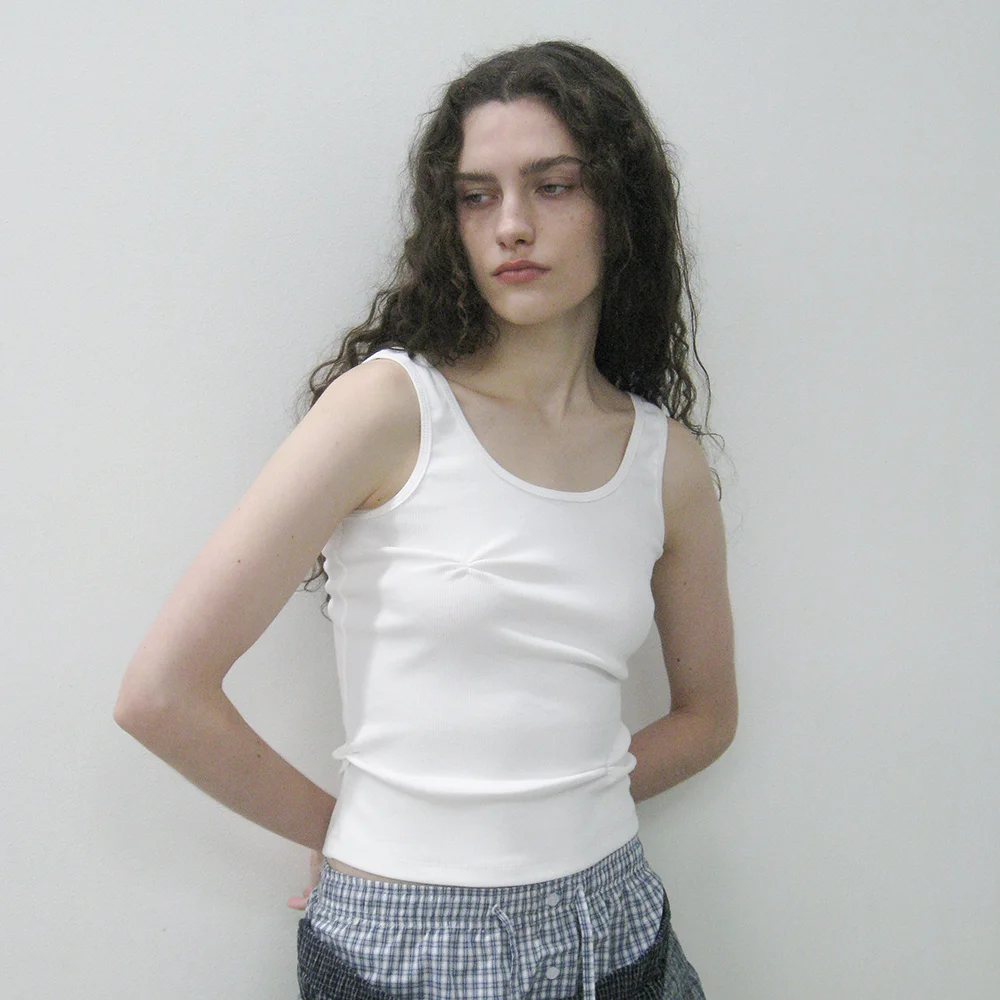 RUCHED SLEEVELESS_WHITE