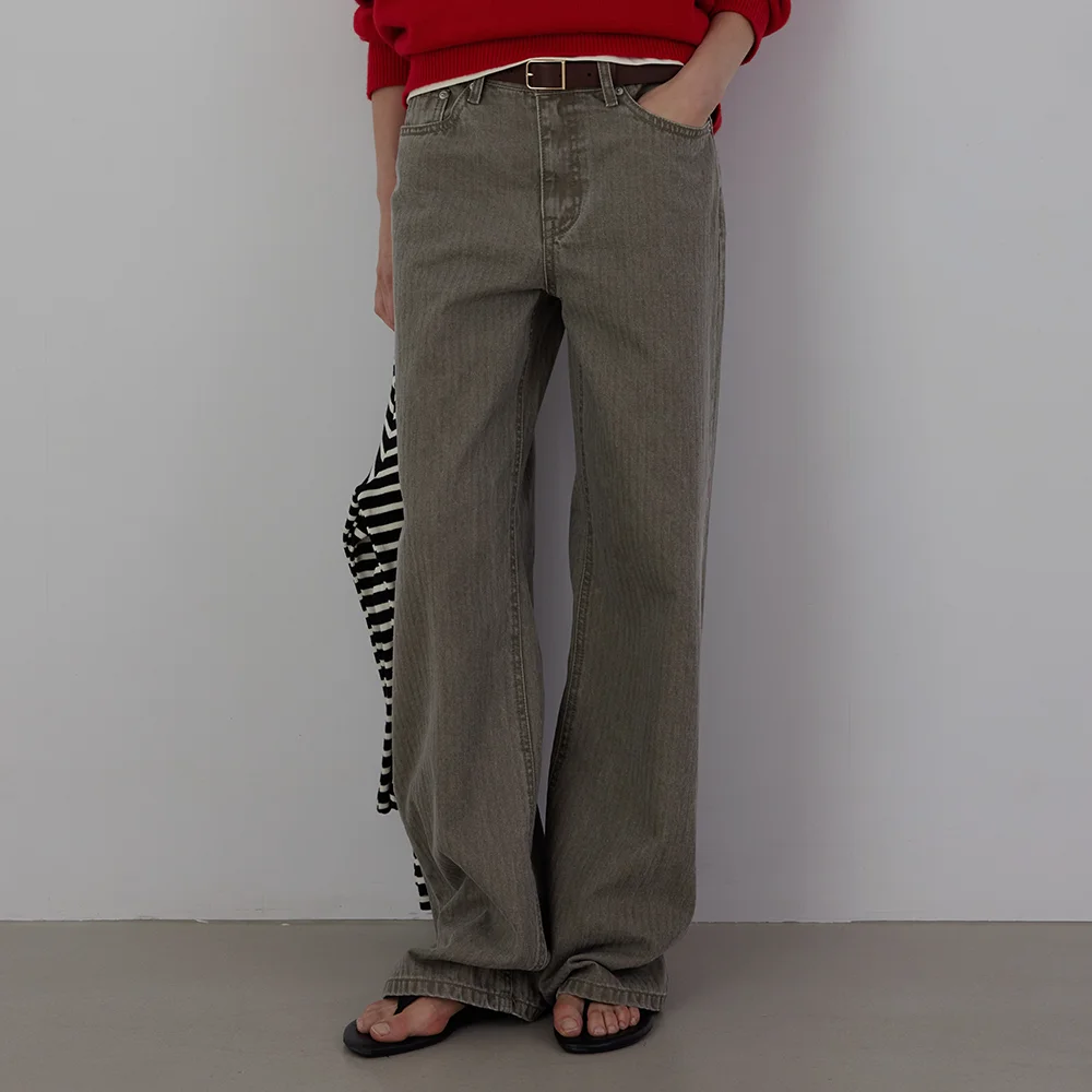 Tinted Herringbone Denim Pants