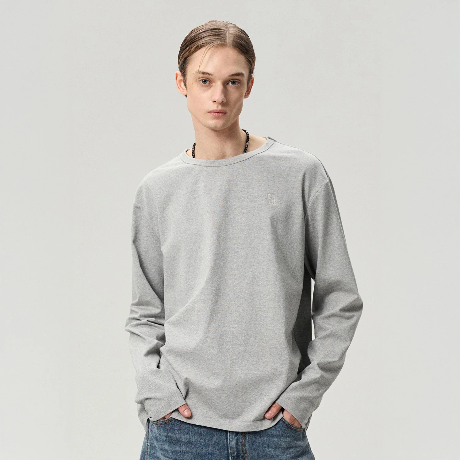 LOGO EMBROIDERED JERSEY TOP GRAY