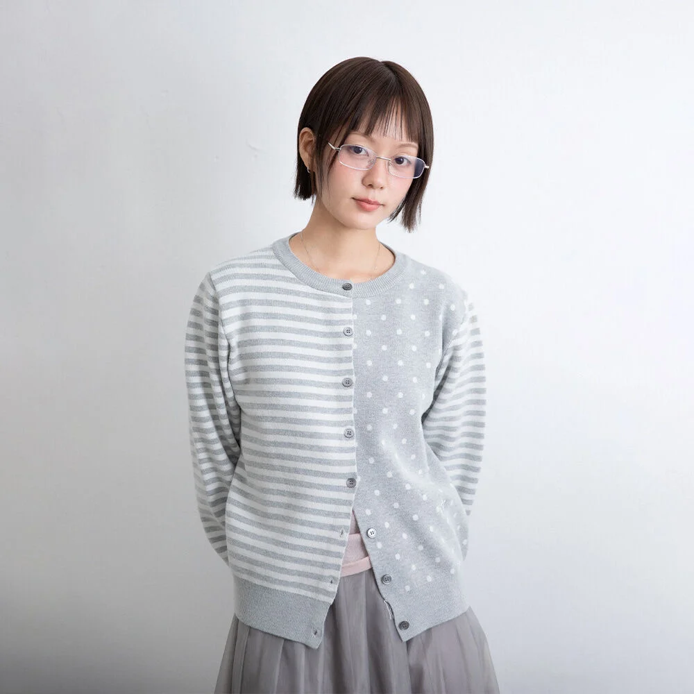 DOT STRIPE KNIT CARDIGAN_GREY(IK2FFFK642A)