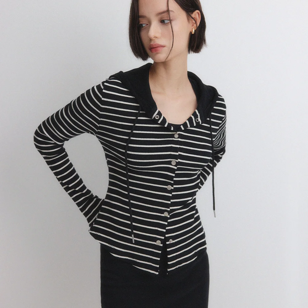 ARI HOODIE CARDIGAN_BLACK STRIPE