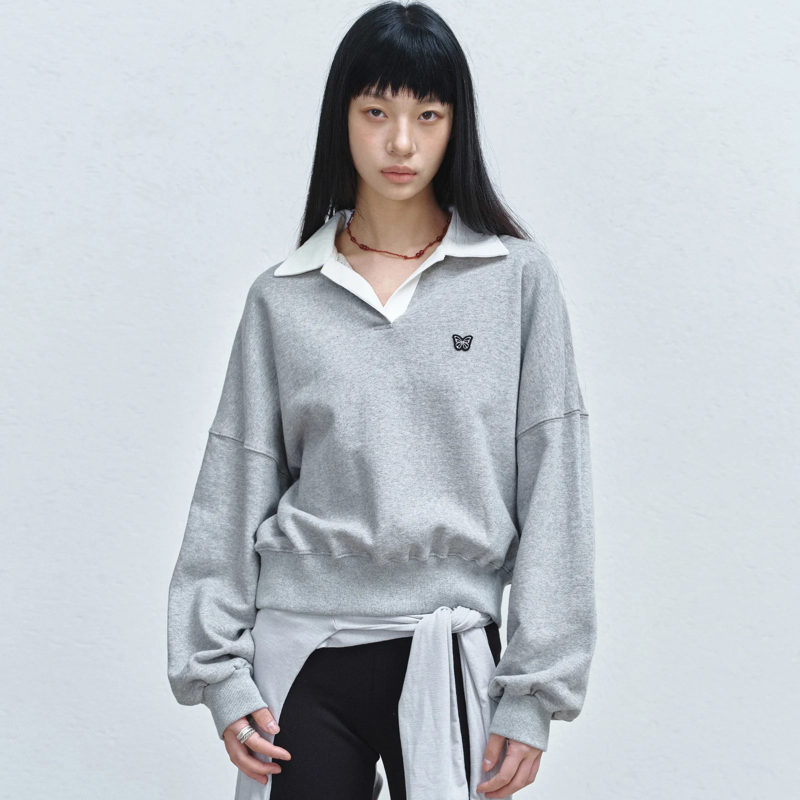 BUTTERFLY COLLAR SWEATSHIRT_GRAY