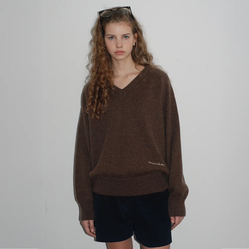 Hazel Alpaca V-Neck Knit - Brown