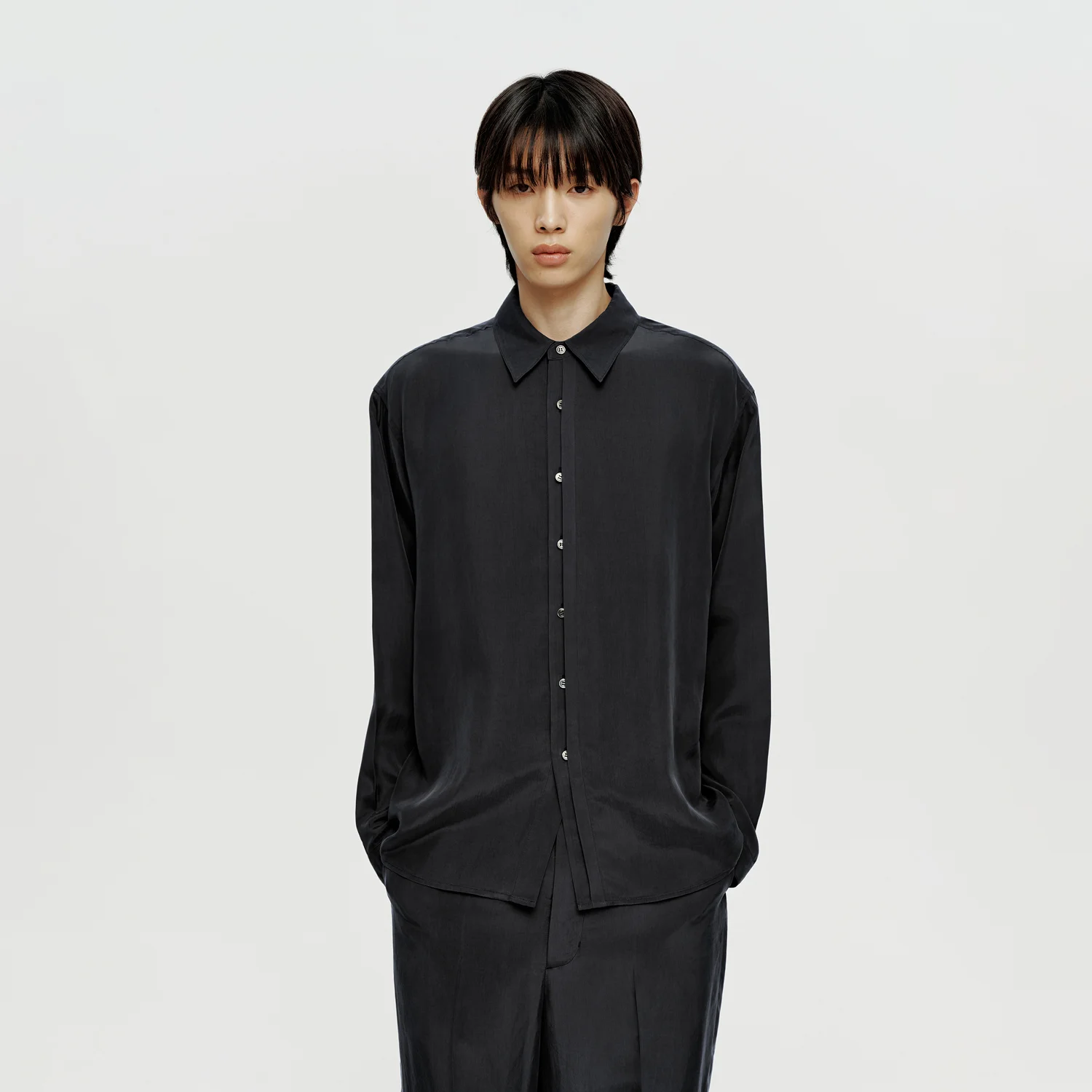 Blind Buttoned Cupro Shirt - Charcoal Grey