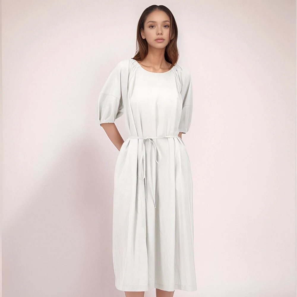 Balloon Sleeve Strap Dress _L.Grey