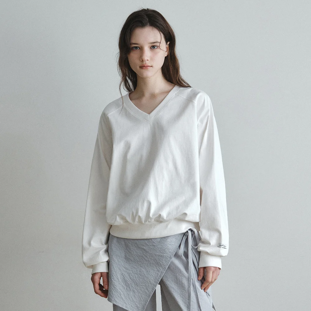 Plush V-Neck Sweatshirt_IVORY(W26TP18)