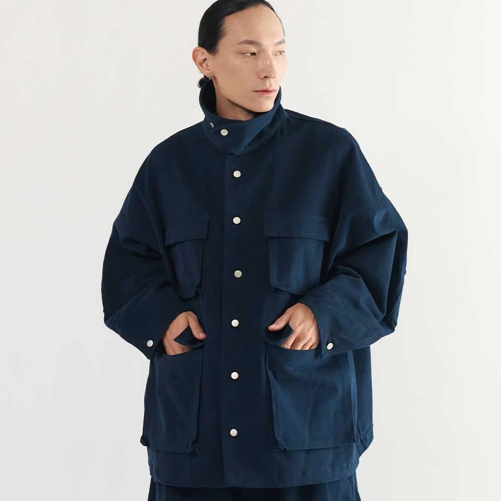Hanka 寬鬆版型 口袋 工裝 外套_海軍藍