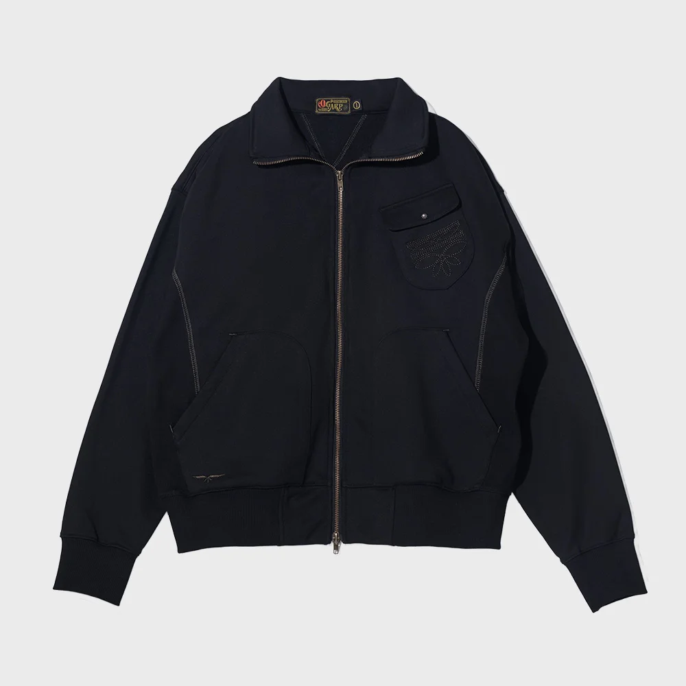 High Neck Zip-up Sweat Shirt Black