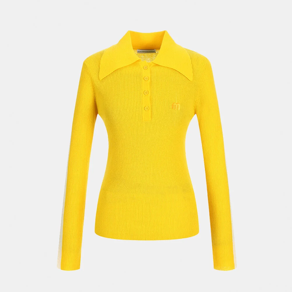 long callar 100% wool knit_yellow