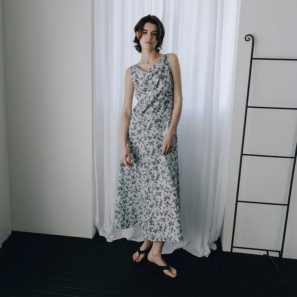 Asymmetric Cowl Sleeveless Flower Dress SS6MO792-LC
