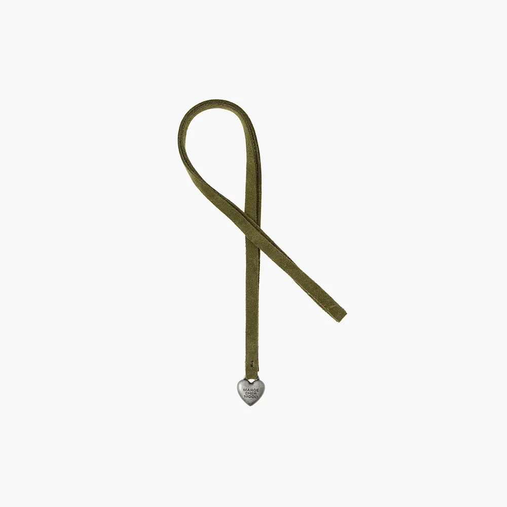 HEART CHARM_dark olive suede