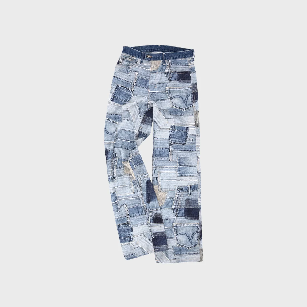 BRNO PATCHWORK PRINTED WIDE JEANS apa683m(BLUE)