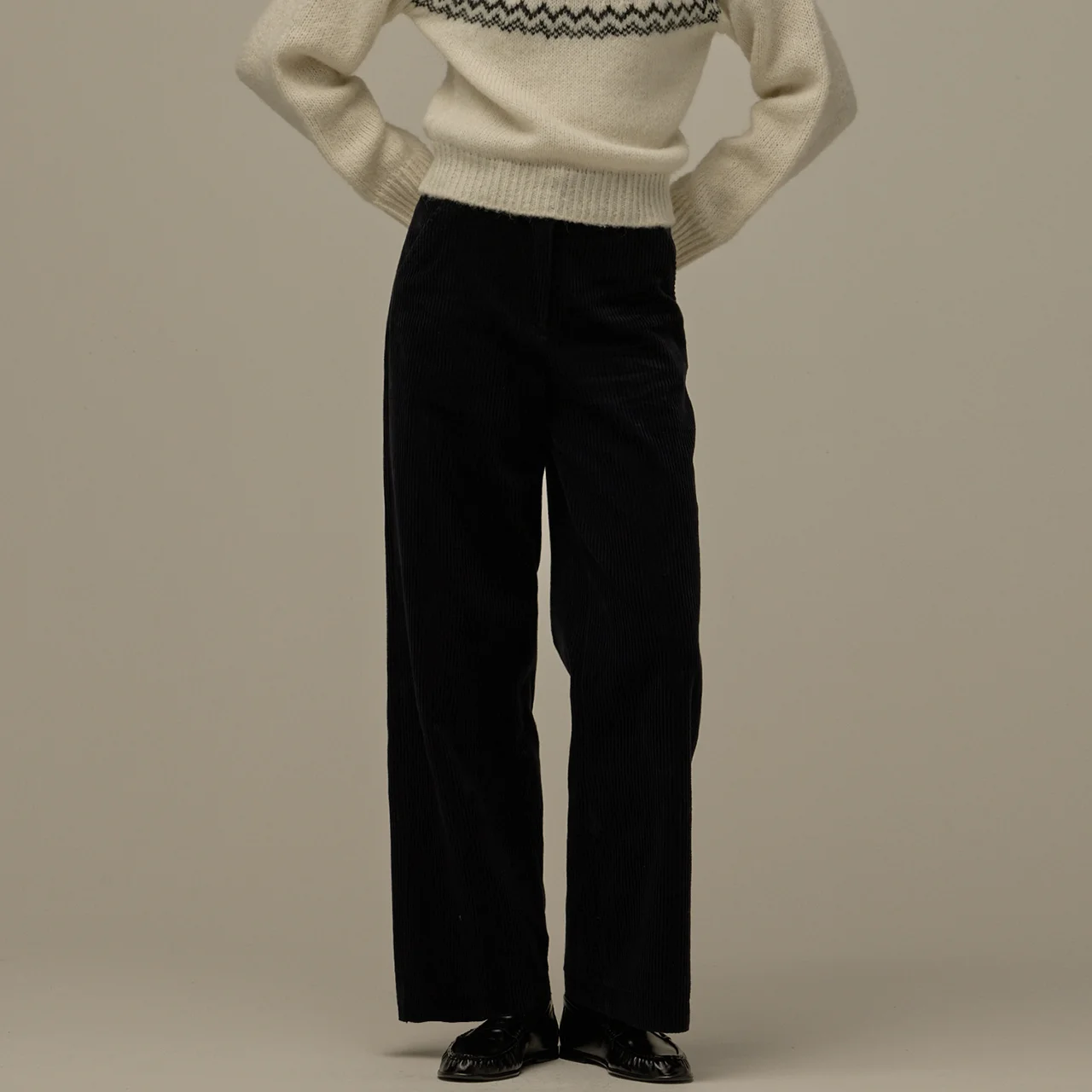 Corduroy semi wide pants - Navy