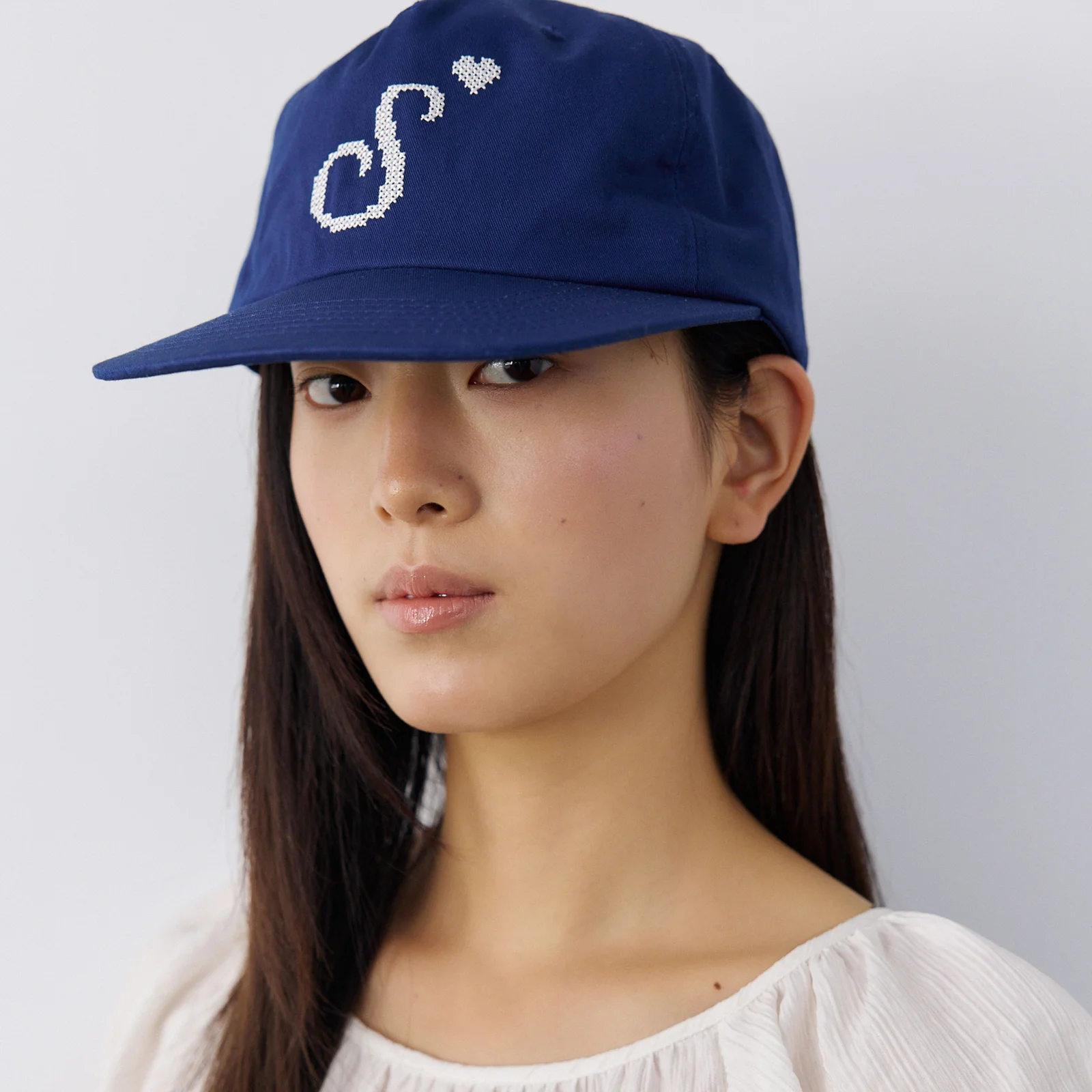 S Heart Cotton Cap-Blue
