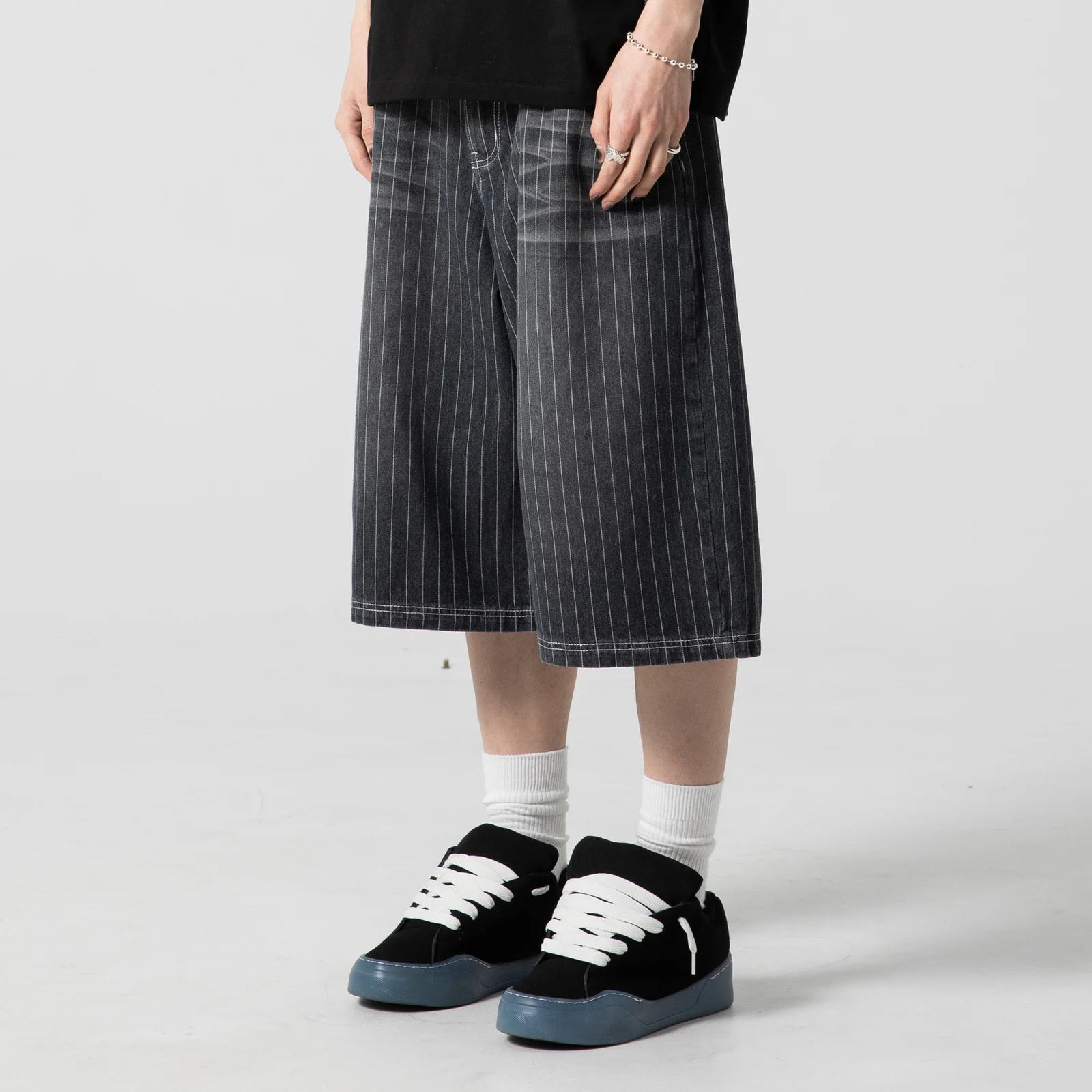 GP123 水洗 Wabash 牛仔 百慕達 褲子 (BLACK)