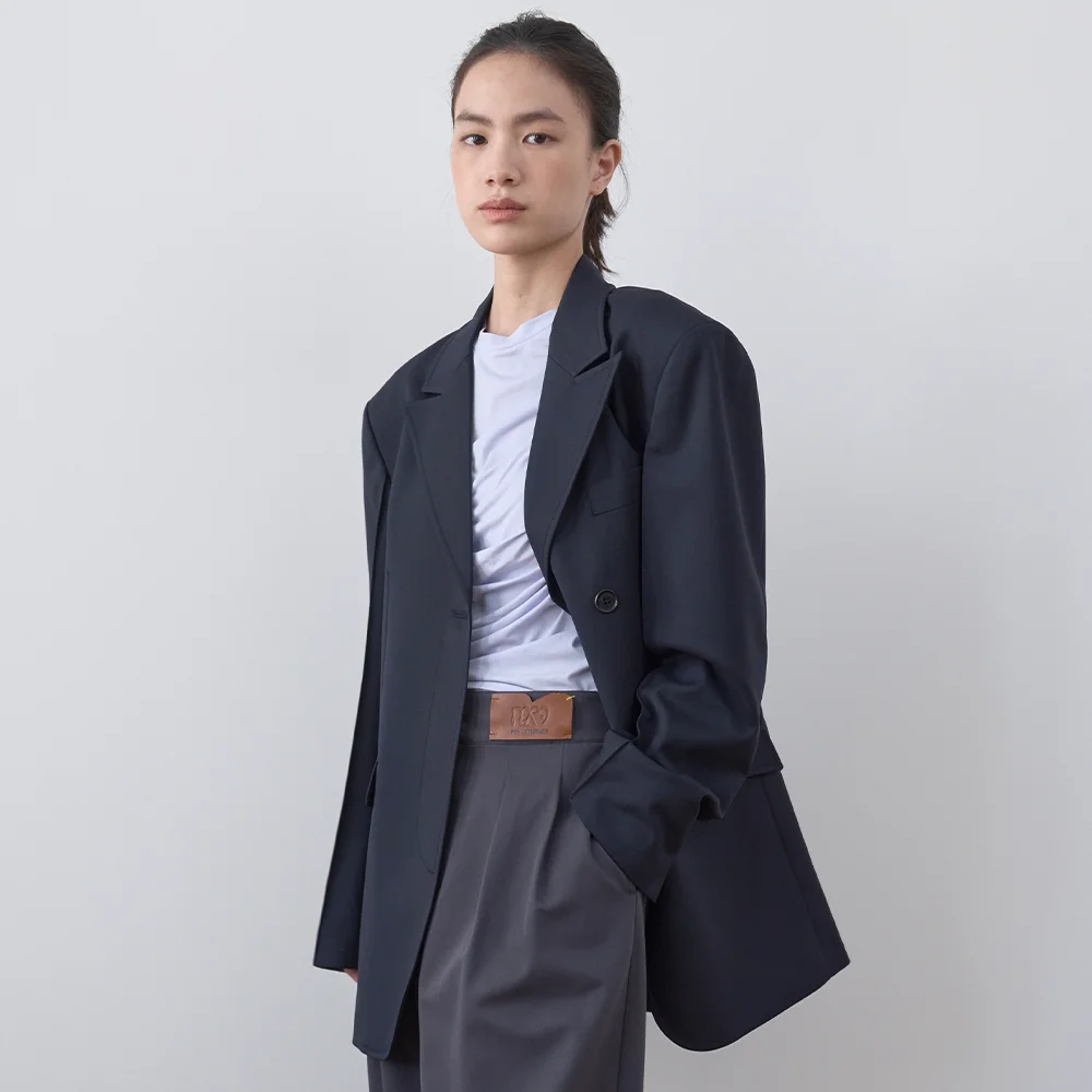 BOYFRIEND DOUBLE BUTTON JACKET_NAVY