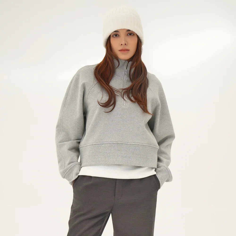 (加絨) High neck Half Zip up Sweatshirt _Grey