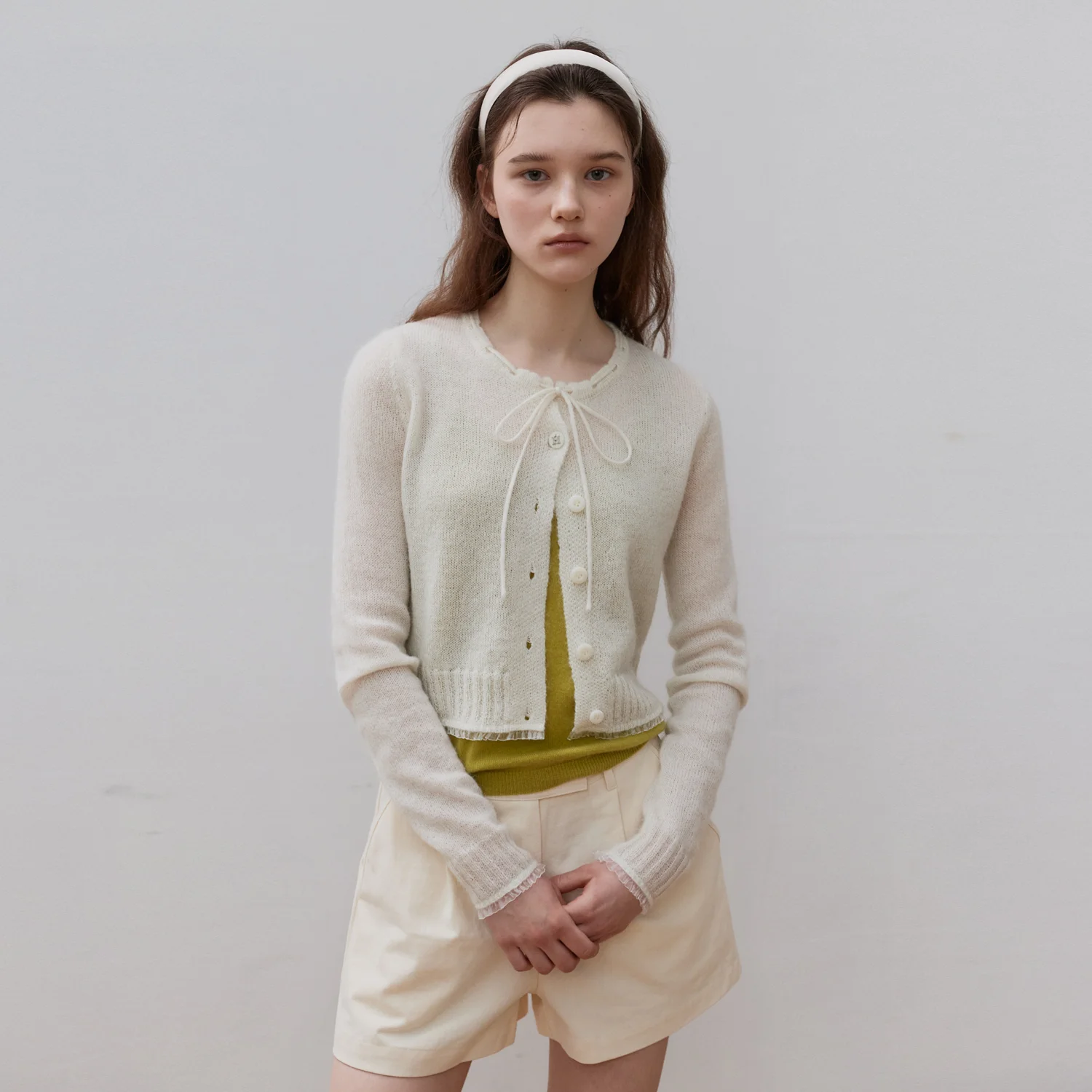 馬海毛 珍珠(Perle) 針織衫 開襟外套_Ivory