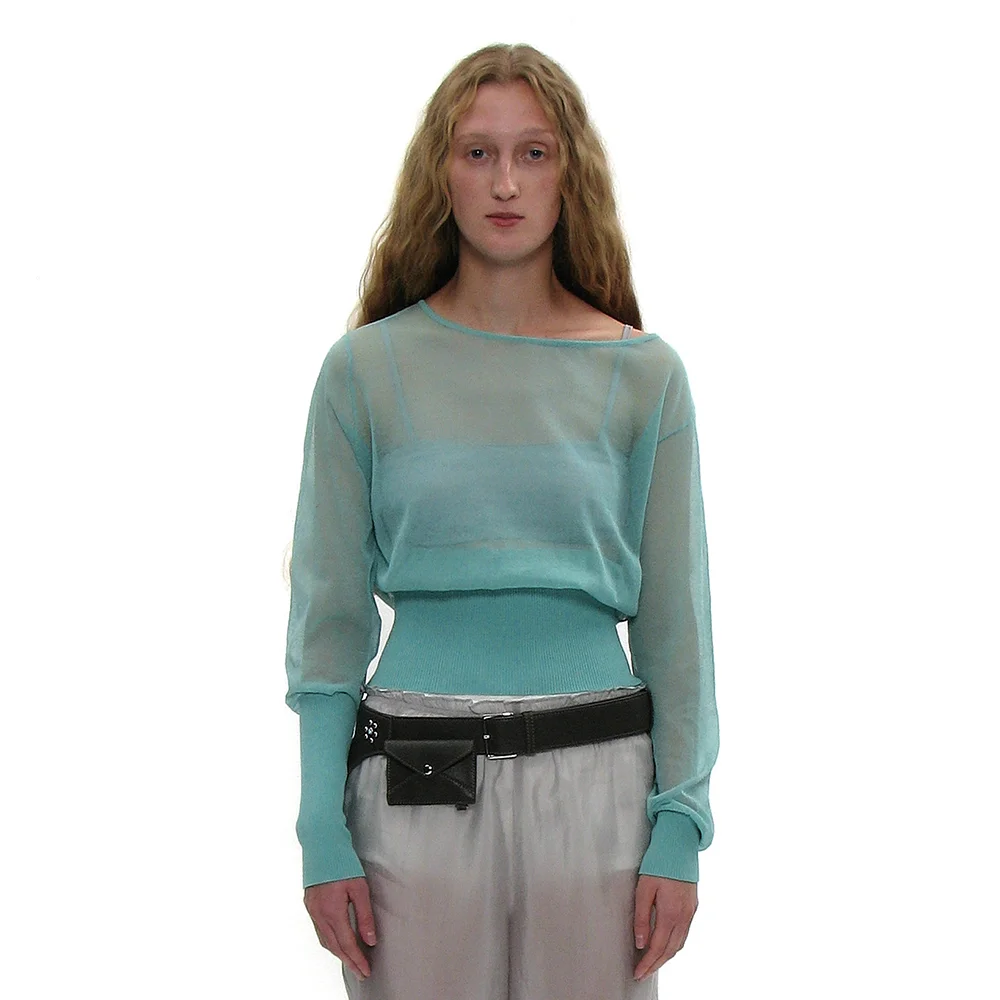 UNBALANCED SHEER KNIT TOP_EMERALD