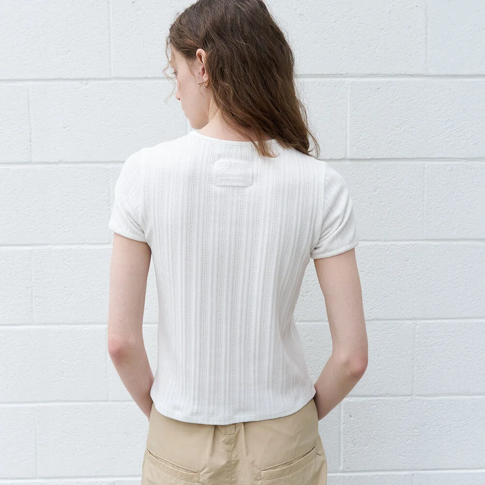 Waffle half T-shirt _Ivory
