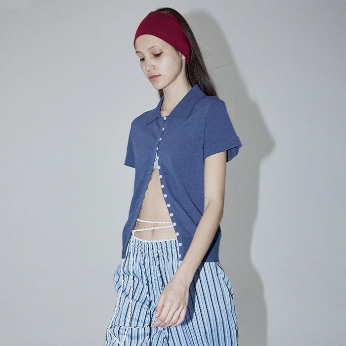 CONTRASTING BUTTONS SHIRT CARDIGAN - BLUE