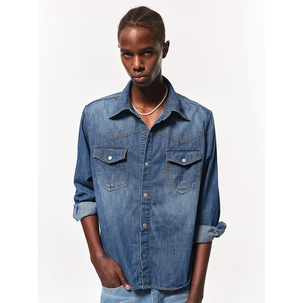 Bluesf Flower Hotfix Washing Western Denim Shirt