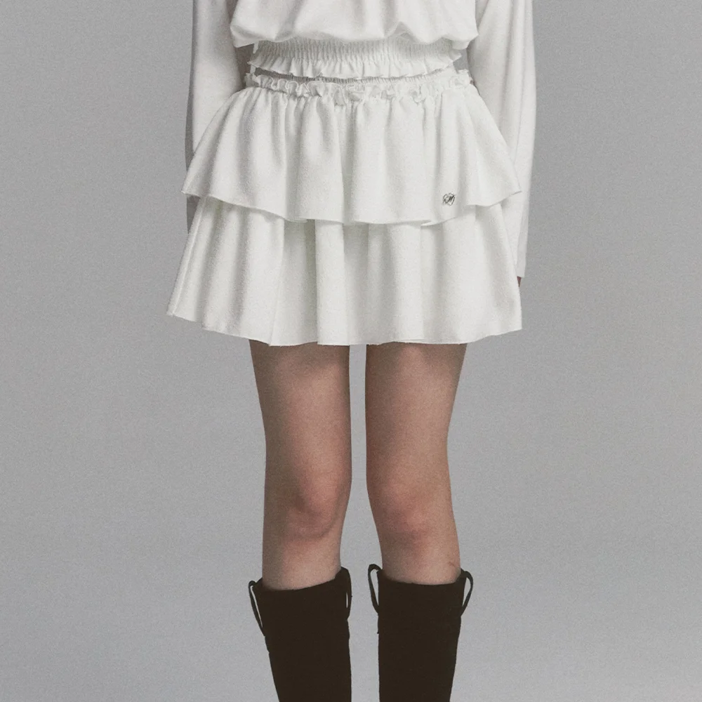 Tweed Cancan Frill Skirt White