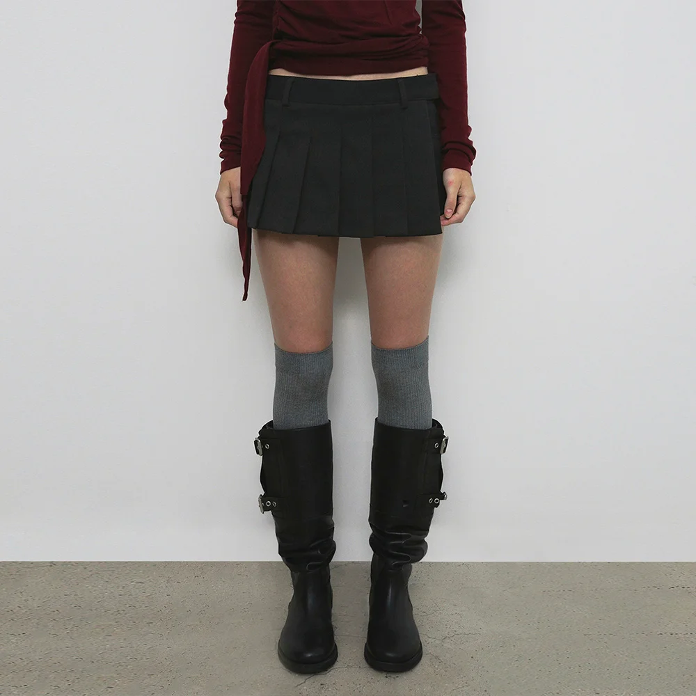LAYERED PLEATS WRAP SKIRT PANTS_CHARCOAL