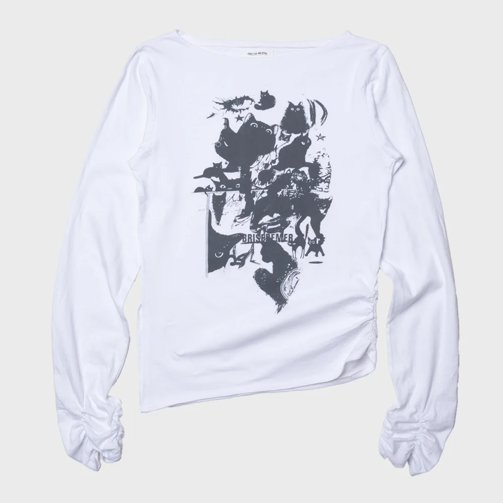 Cats Boat-Neck Shirred Long Sleeve