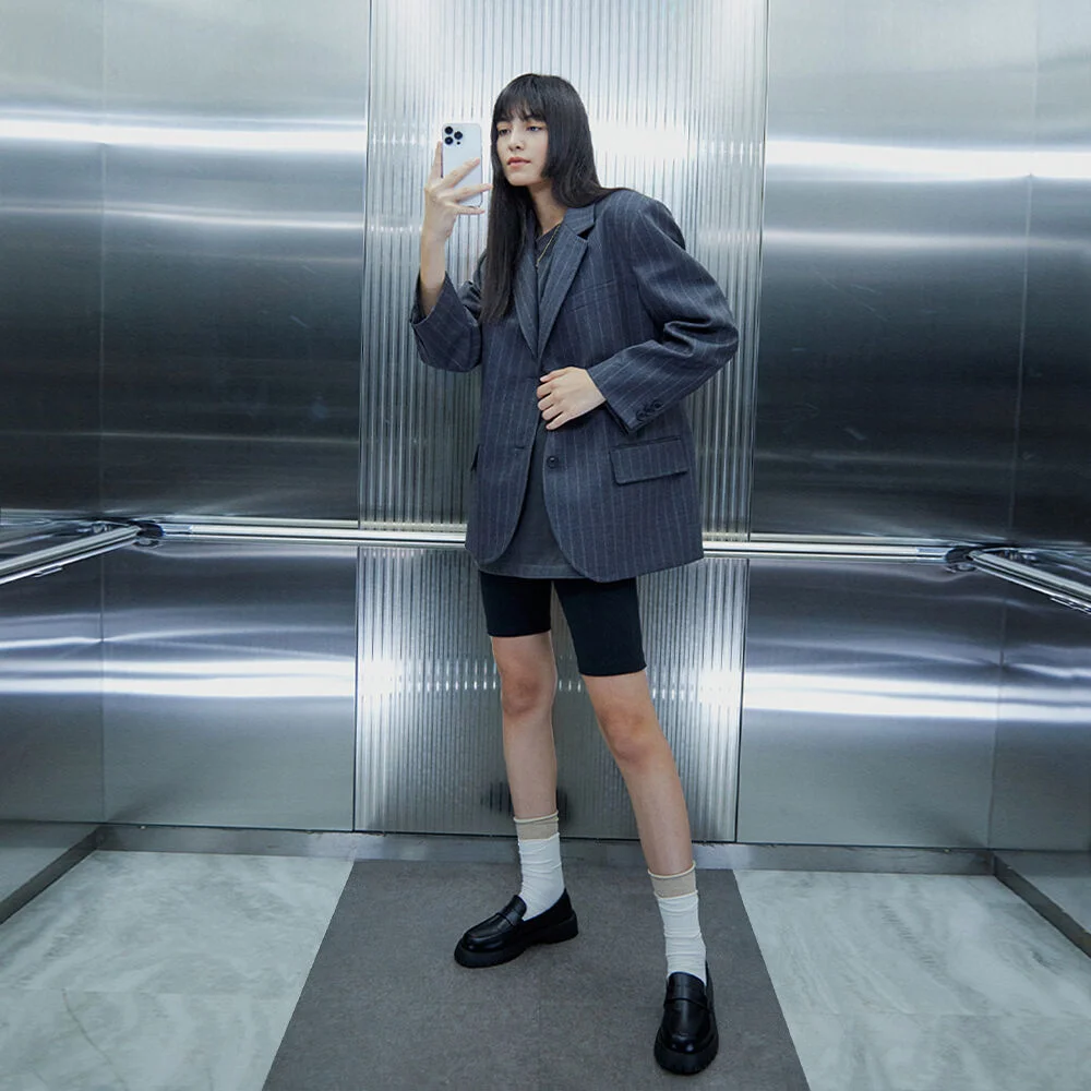 條紋 高級 羊毛100 外套 (WOMEN)