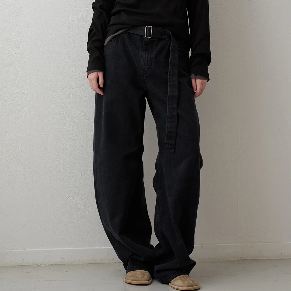 束帶 圓領 牛仔_vintage black