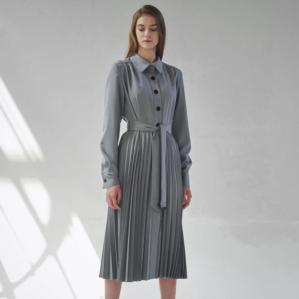 PLEATED SHIRT DRESS_CR.BLUE