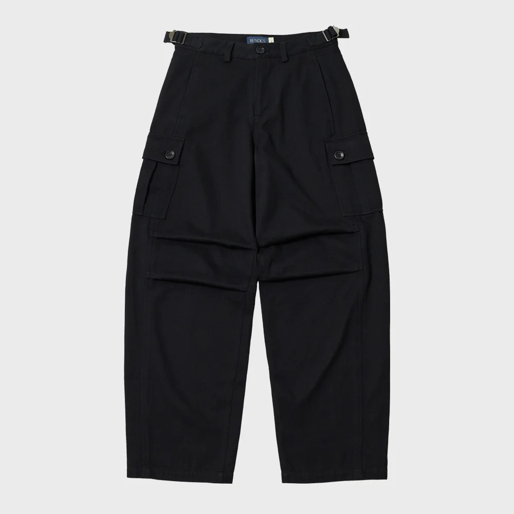 BARREL-FIT CARGO PANTS -BLACK