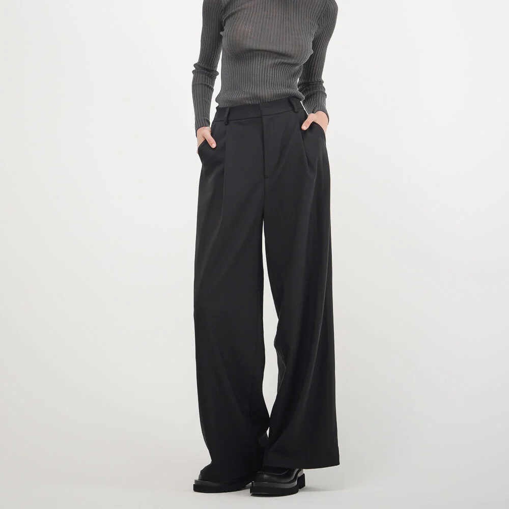 Pintuck Wide Fit Slacks_Black