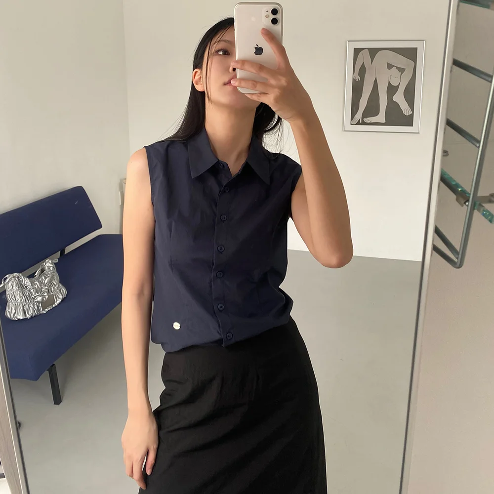 Stick sleeveless shirts - navy