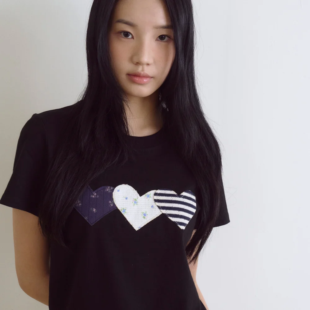 Heart Patch Cotton T-shirt Black