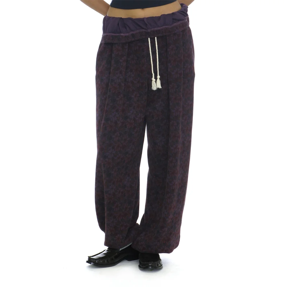 FOLDOVER WAIST PLEATED SWEATPANTS_FLORAL