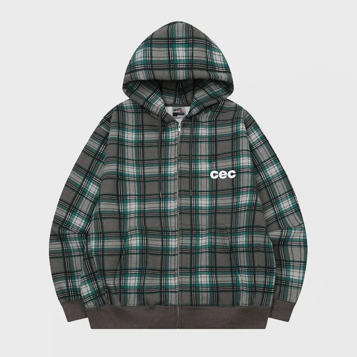 CEC CHECK ZIP-UP HOODIE(GREEN)