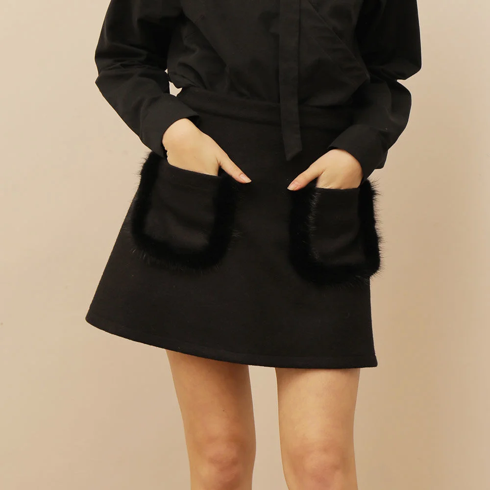 MINK POCKET MINI WOOL SKIRT_BLACK