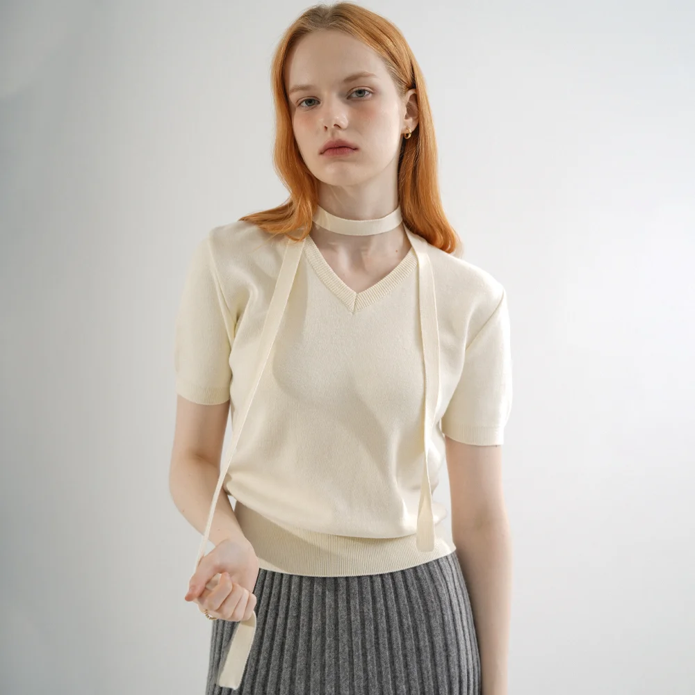 Tie Set V-neck Half Knit (Ivory)