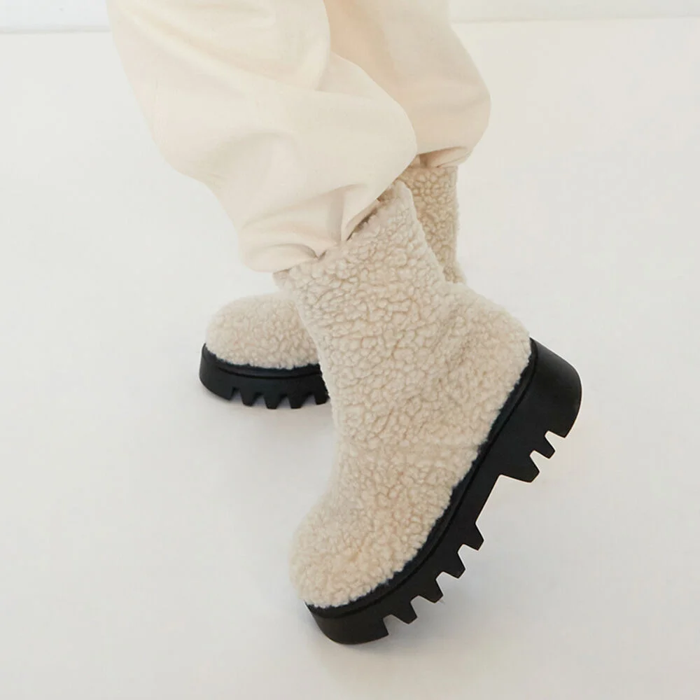 Lucas Shearling Boots Ivory