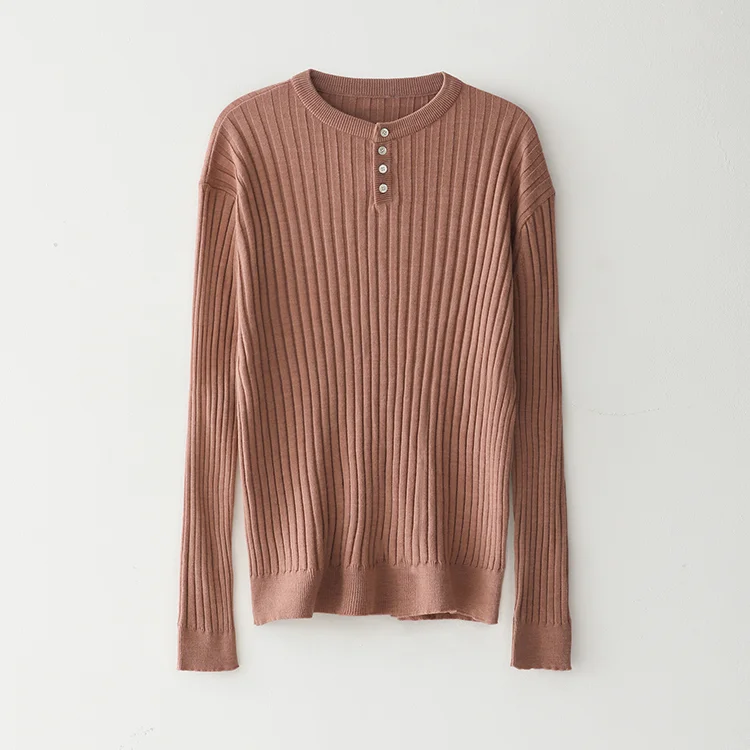 Bluesf merino wool henley neck knitwear - Peach
