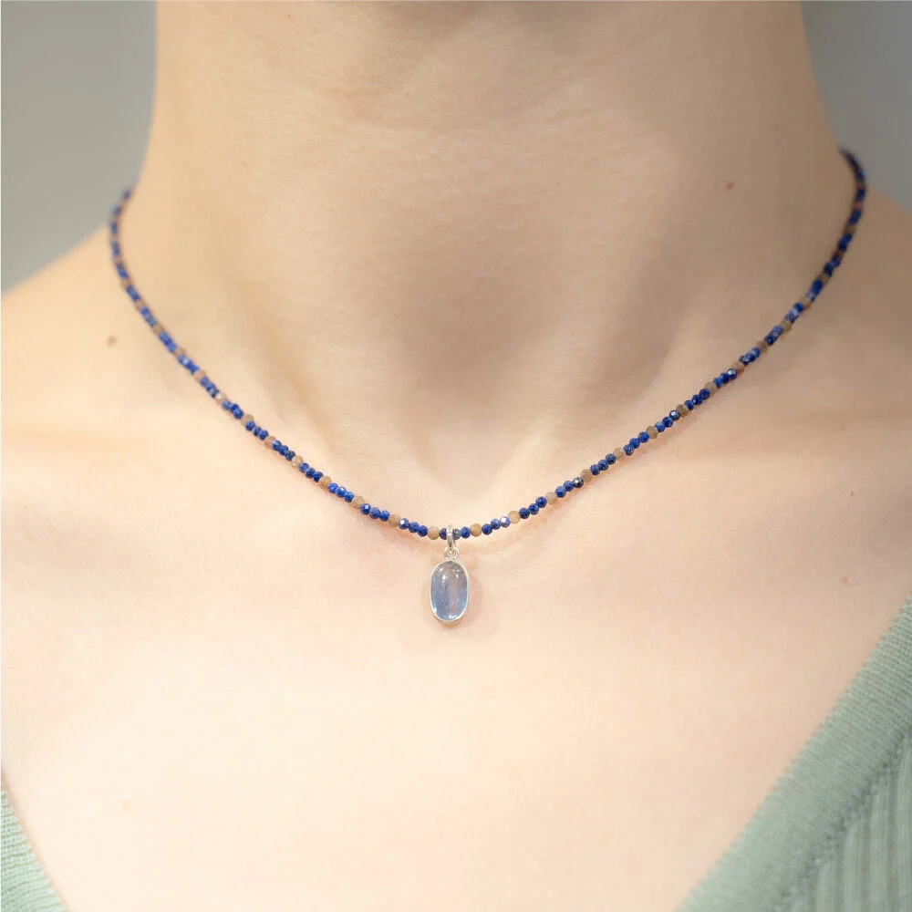 HR 174N_Iolite Pendant Color Beads Necklace