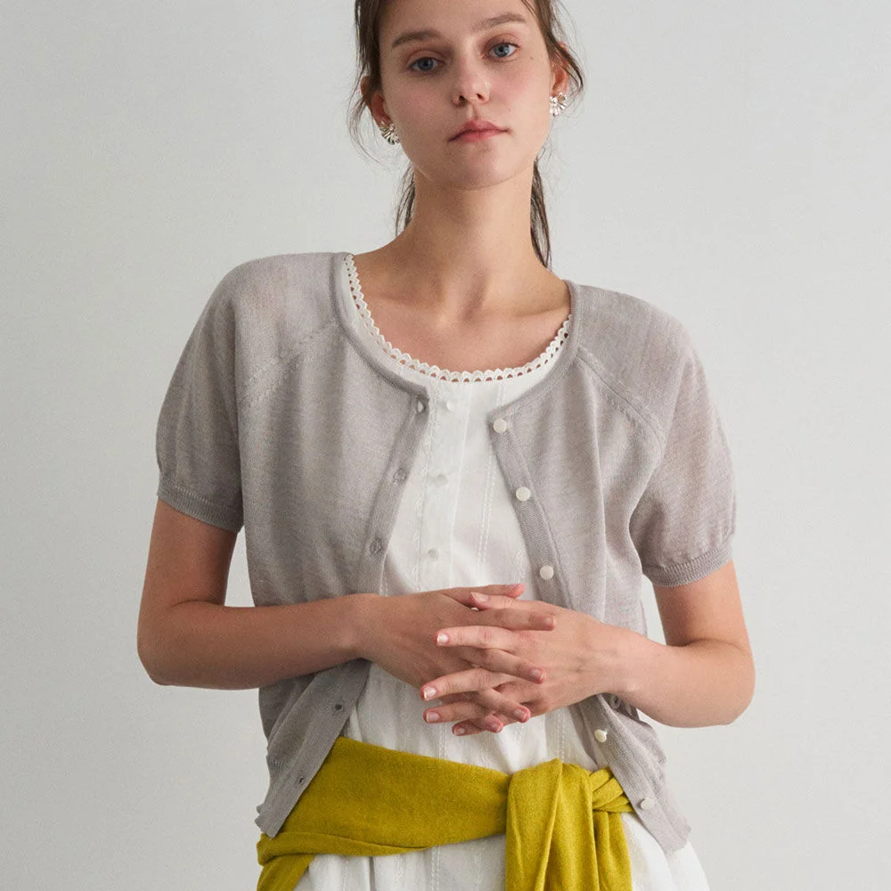 MELUA ROUND KNIT CARDIGAN 4COL_GRAY