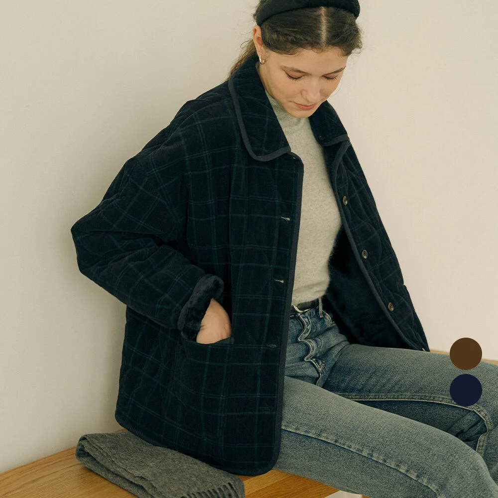 Corduroy quilting detachable collar jumper_2color