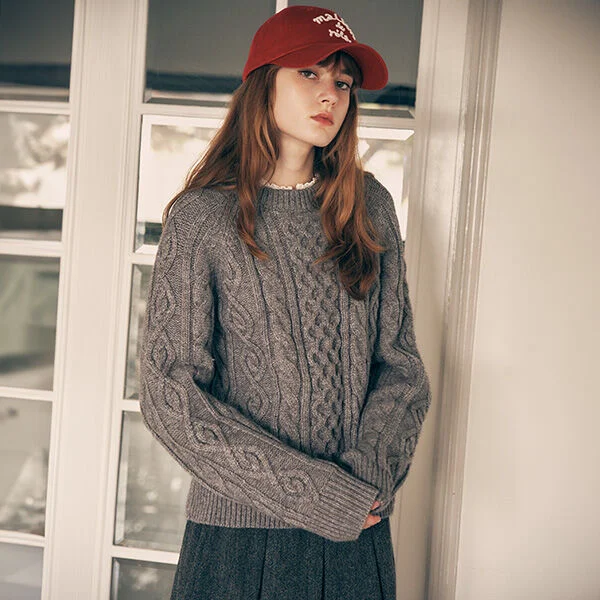 ROUND CABLE LABEL KNIT GRAY